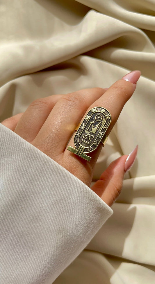 Egyptian Cartouche Ring in Copper – Vintage Pharaonic Style