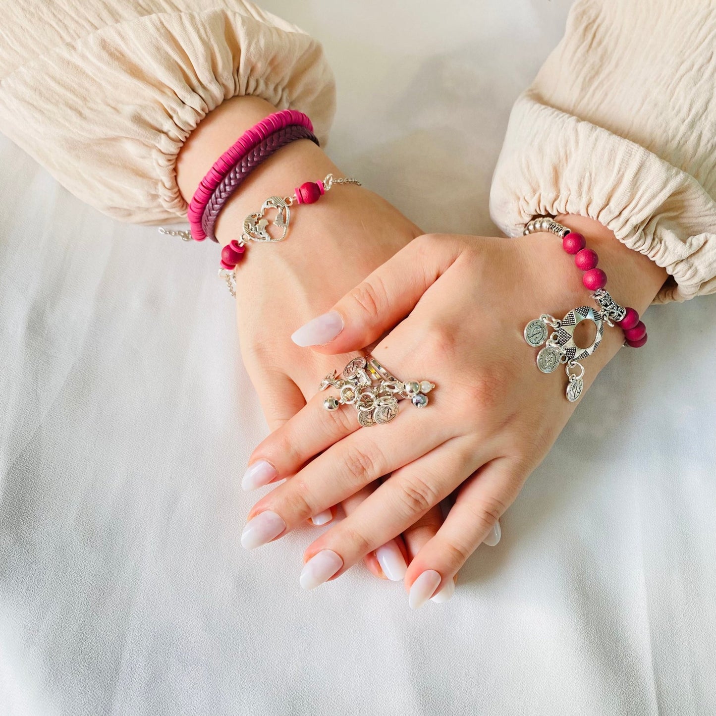 Boho Red Agate & Leather Charm Jewelry Set – Silver Plated