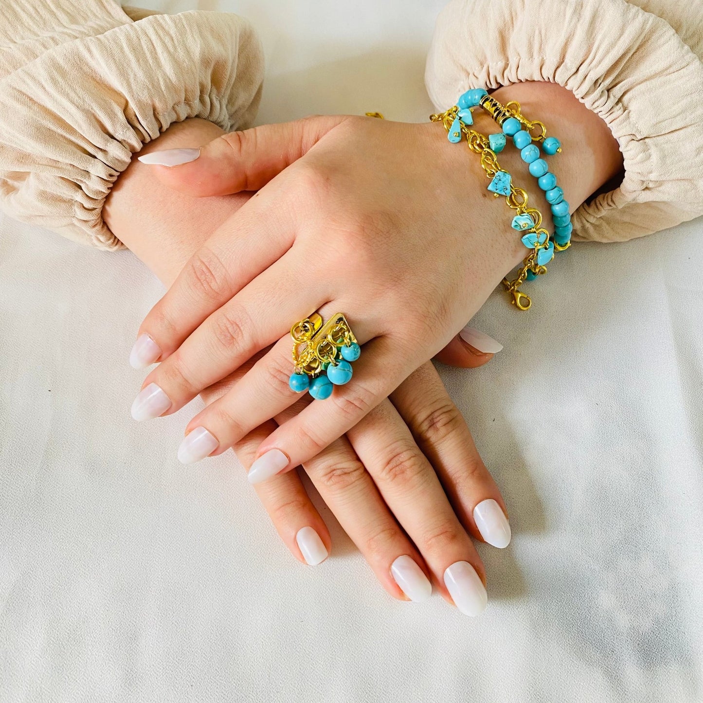 Turquoise Elegance Boho Jewelry Set – Necklace, Bracelet & Ring