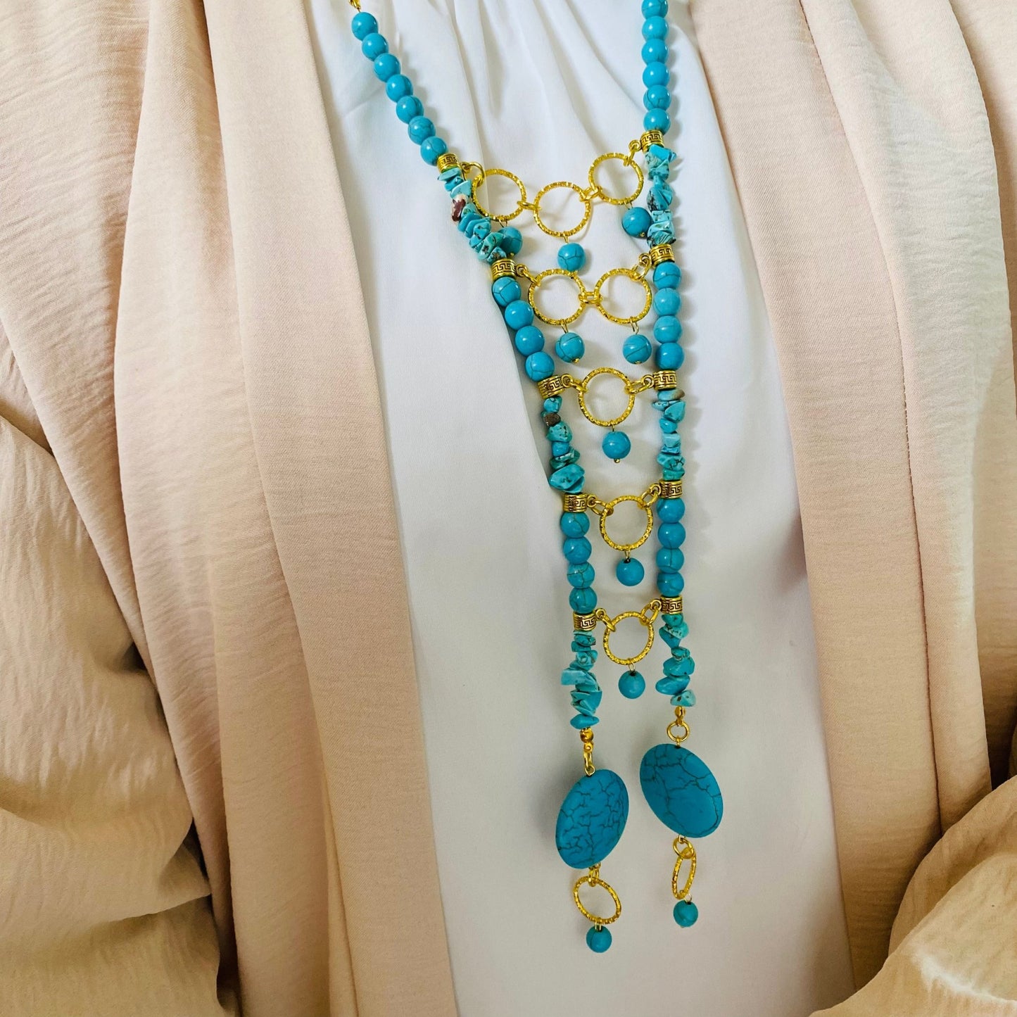 Turquoise Elegance Boho Jewelry Set – Necklace, Bracelet & Ring