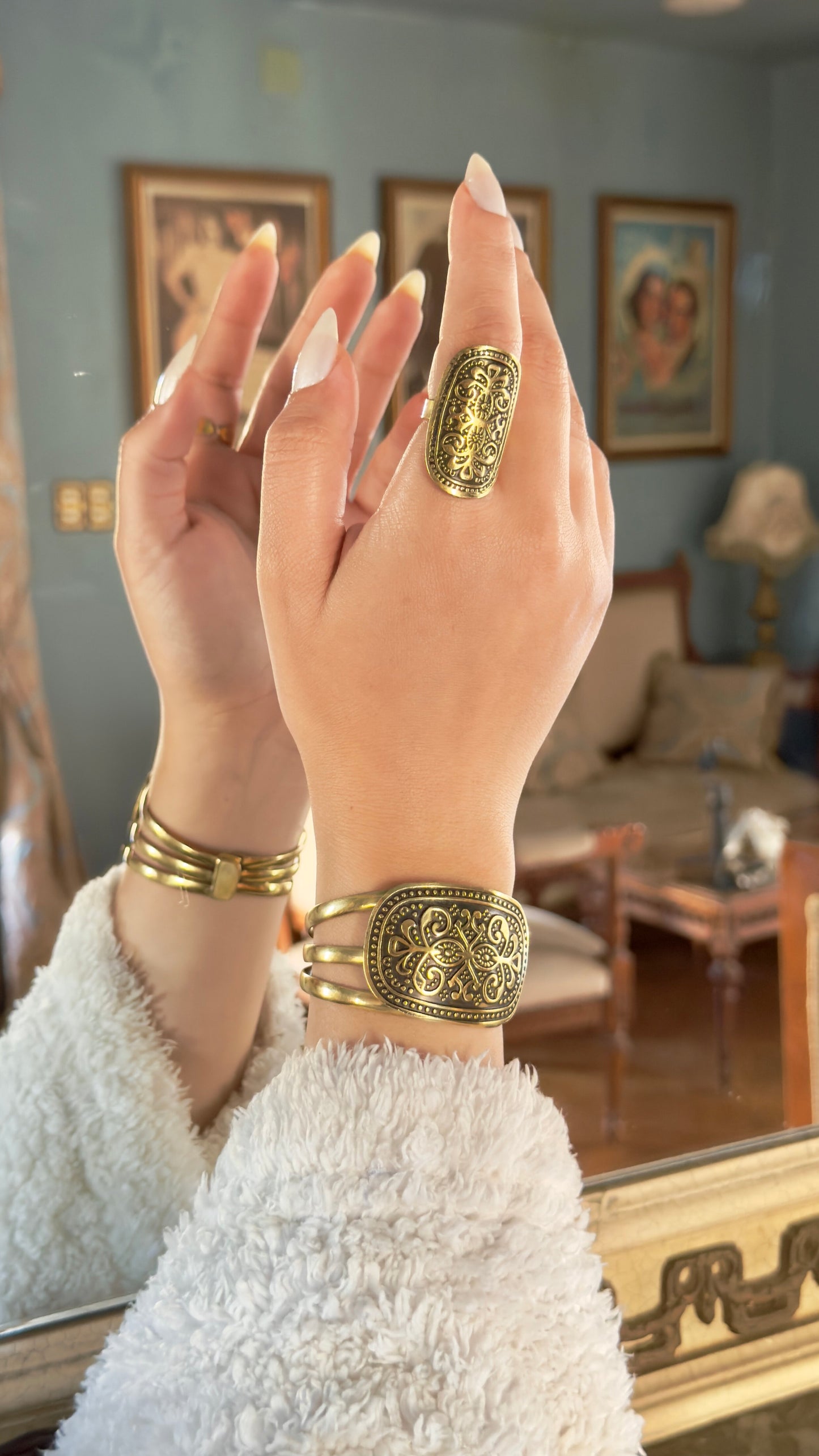 Vintage Oriental Engraved Copper Set – Bracelet & Ring