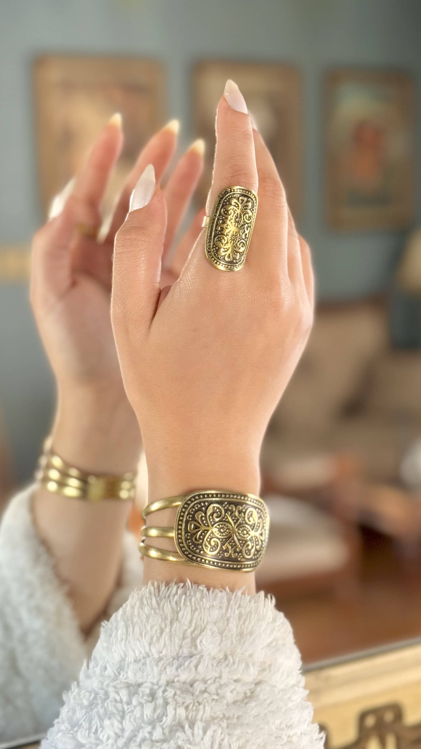 Vintage Oriental Engraved Copper Set – Bracelet & Ring