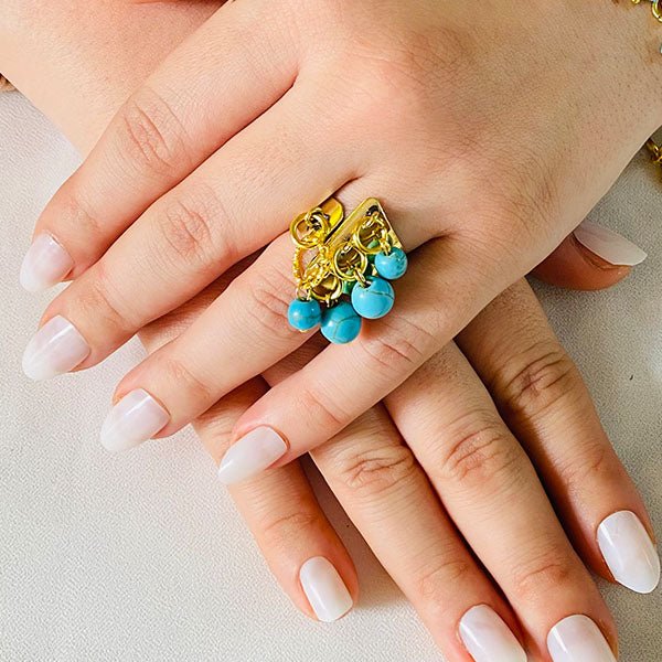 Boho Turquoise & Leather Charm Jewelry Set – Bracelet & Ring