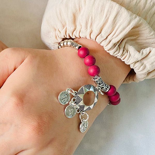 Boho Red Agate & Leather Charm Jewelry Set – Silver Plated