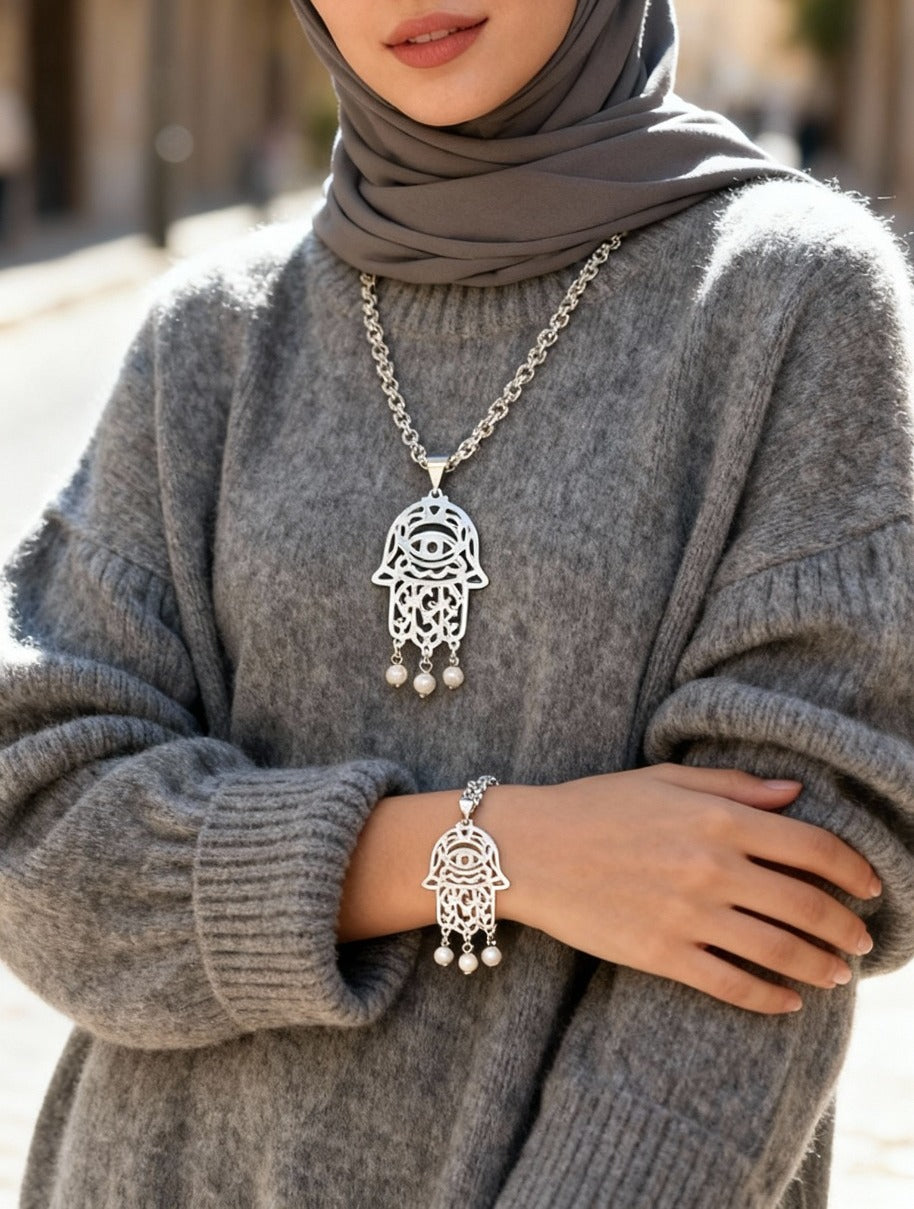 Sufi Hamsa Set – Symbol of Light & Protection - Silver-Plated