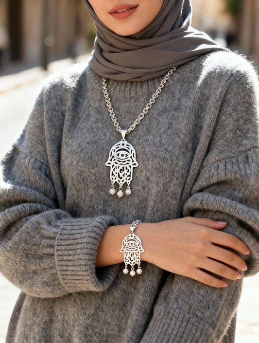 Sufi Hamsa Set – Symbol of Light & Protection - Silver-Plated