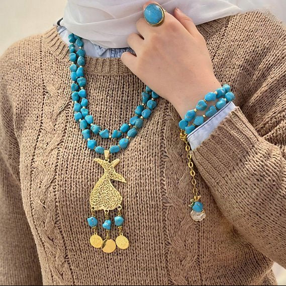 Whirling Soul – Sufi-Inspired Necklace, Bracelet & Ring Set with Turquoise Stones
