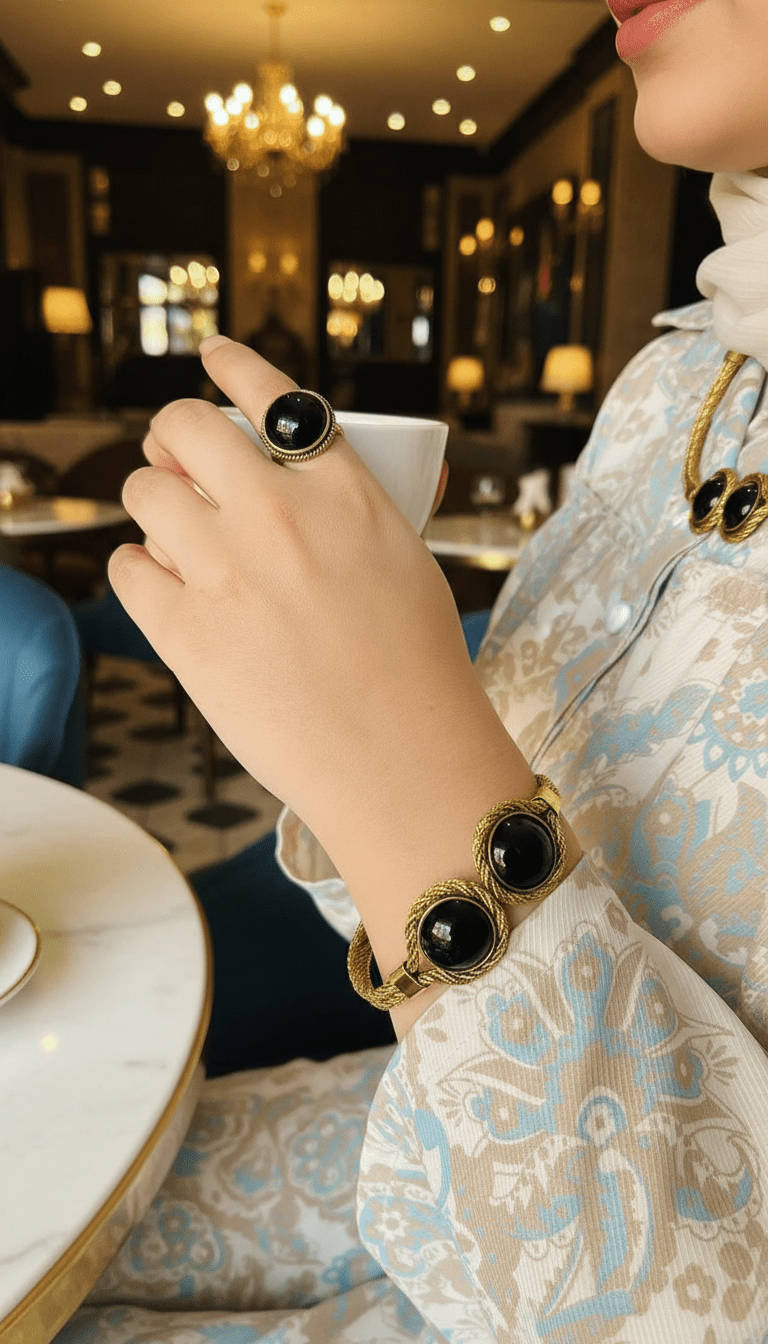 Twisted Copper Agate Set – Black & Green Collection