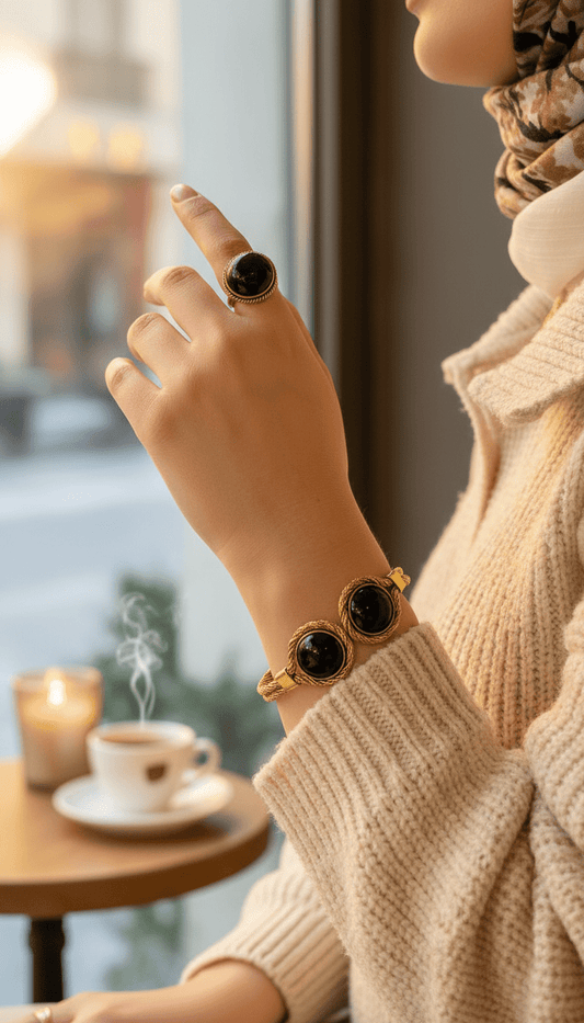 Twisted Copper Agate Set – Black & Green Collection