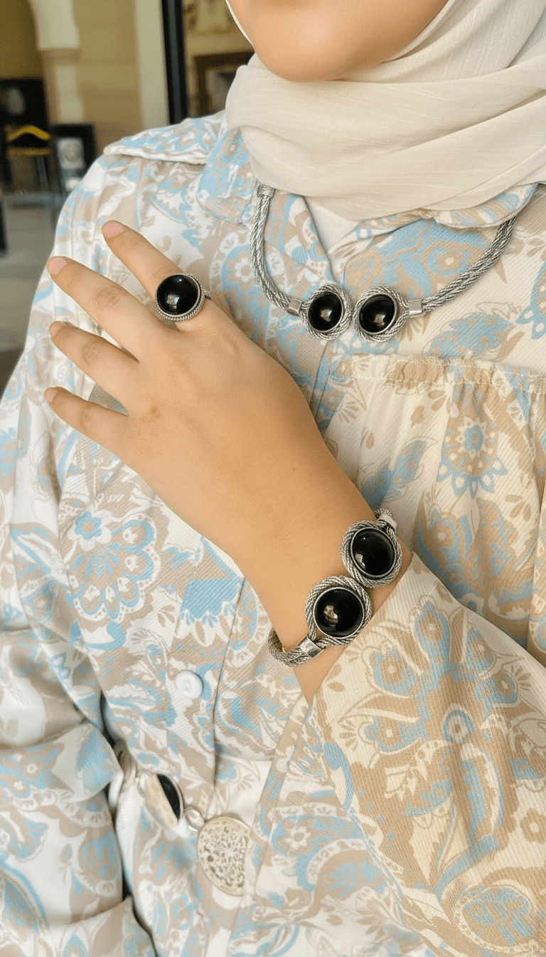 Twisted Copper Agate Set – Black & Green Collection