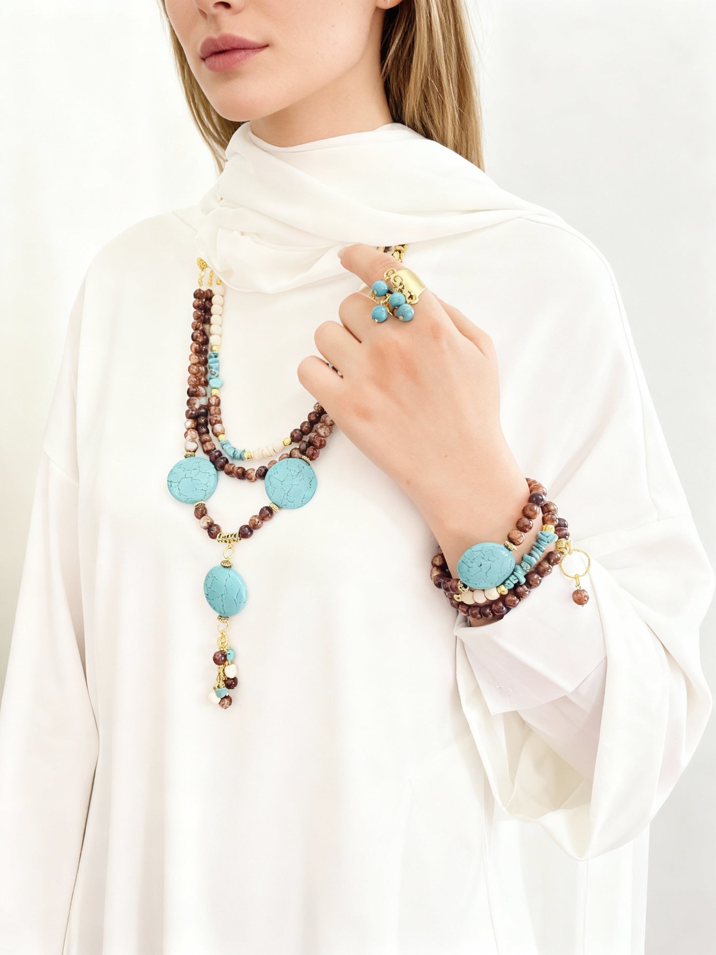 Handcrafted Boho Set with Turquoise Stones & Agate Beads