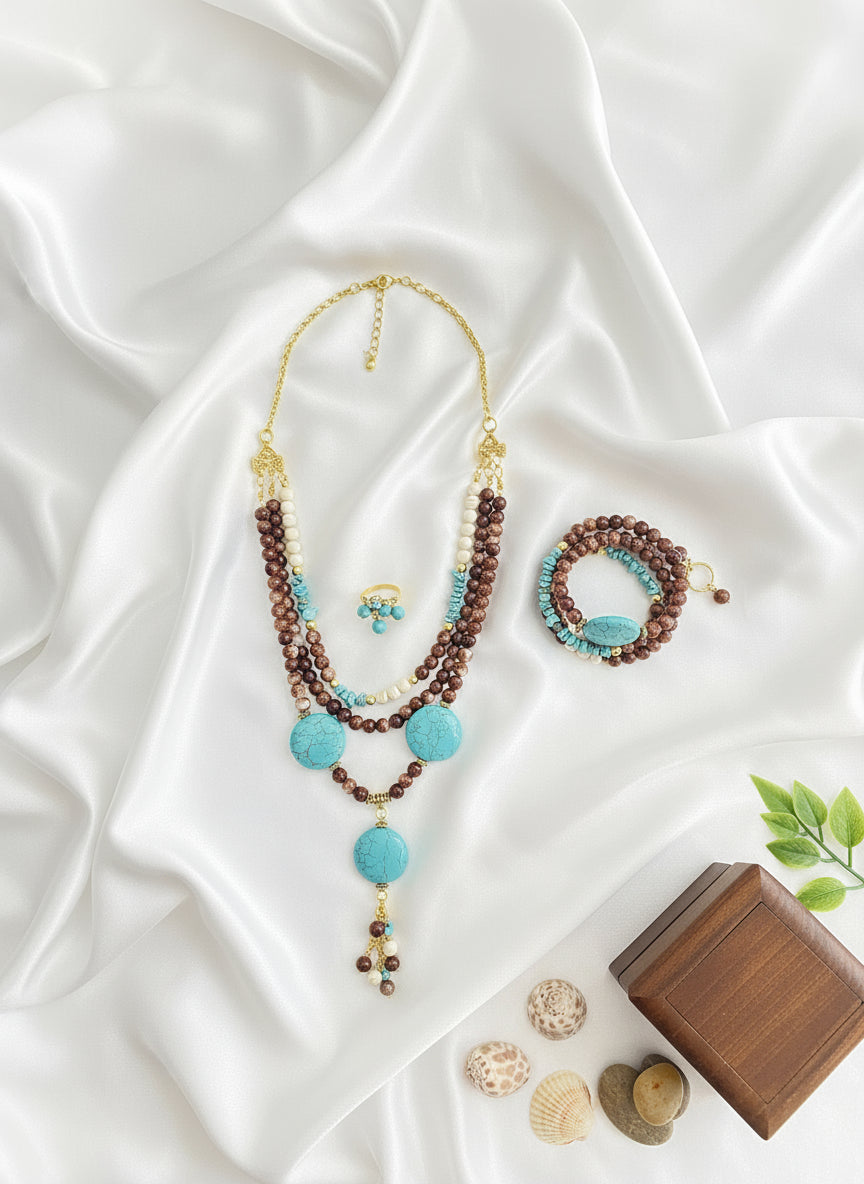 Handcrafted Boho Set with Turquoise Stones & Agate Beads