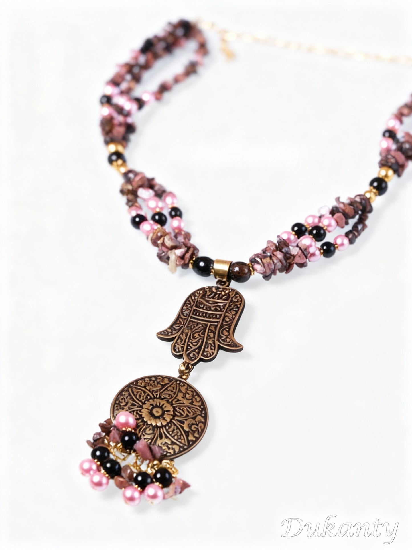 Mystic Harmony – Sufi-Inspired Copper Pendant Set with Agate, Pearls & Shells